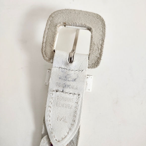 Vintage Belt Leather Tooled Textile Woven Colorful Boho Sz 36 Made in Guatemala - Picture 5 of 6